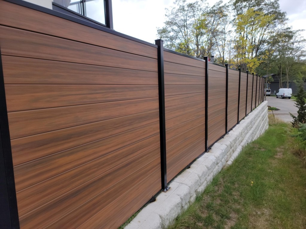 aluminum vinyl horizontal brown fence